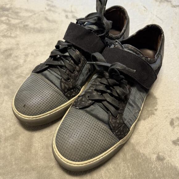 Lanvin Men’s Leather Luxury Blue Gray Sneakers Authentic Made in Italy Size 8 main image 5